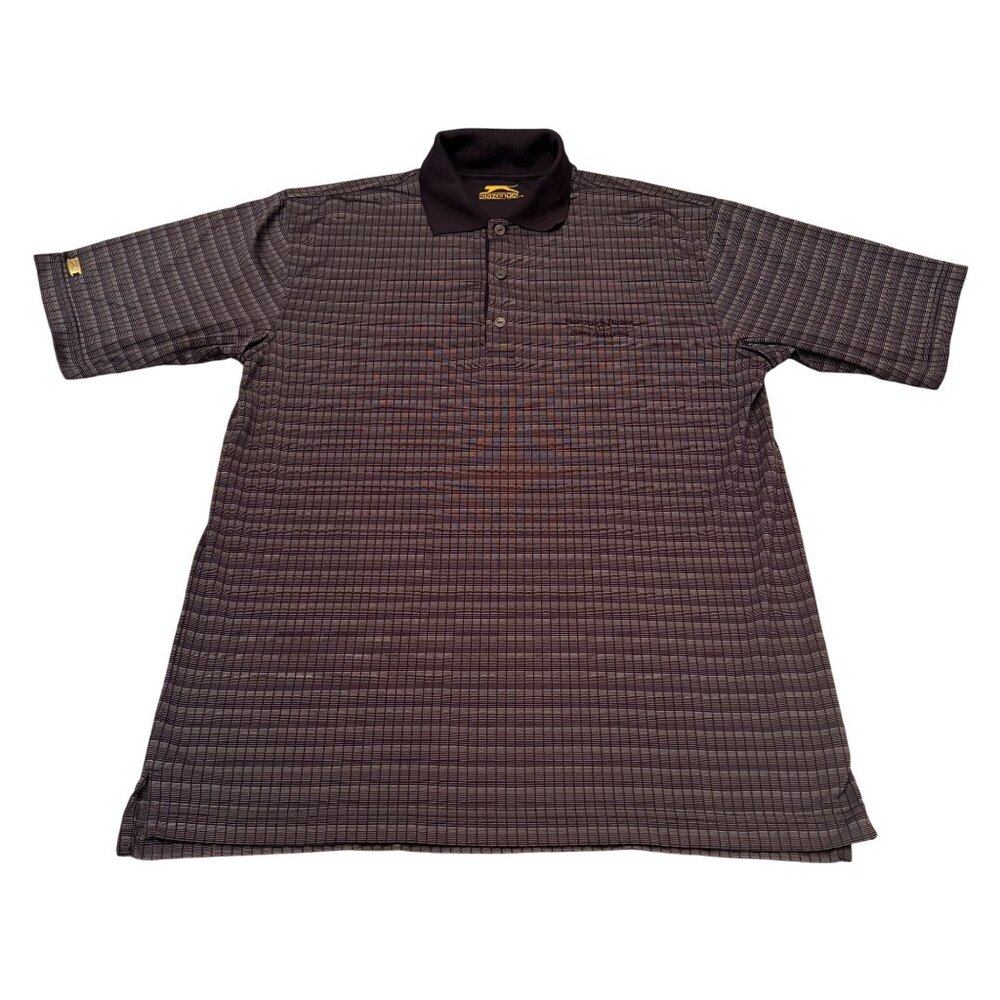 Slazenger‎ Mens M Golf Polo Shirt Plaid Hammock Dunes Challenge Black & Gray